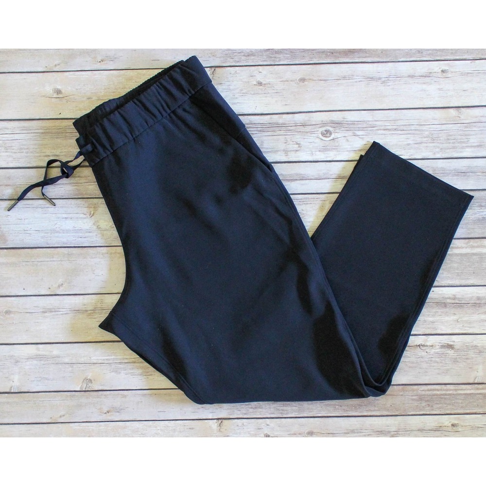 Lululemon Crop Pants Womens 12 Black On the Fly 27" Elastic Waist Pockets w5bse